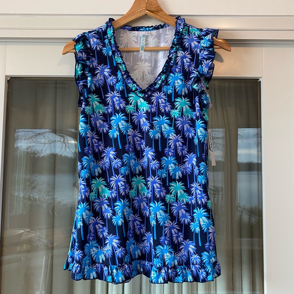 NWT Beachtime UPF50+ Palm Tree Ruffle Top